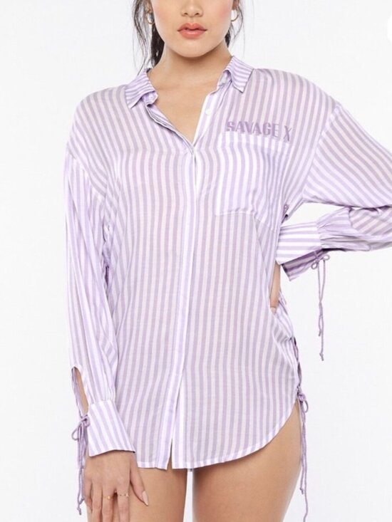 Savage X Fenty Other - Savage Fenty Rihanna Coastal Stripe Woven Voile Sleep Long-Sleeve Shirt Small